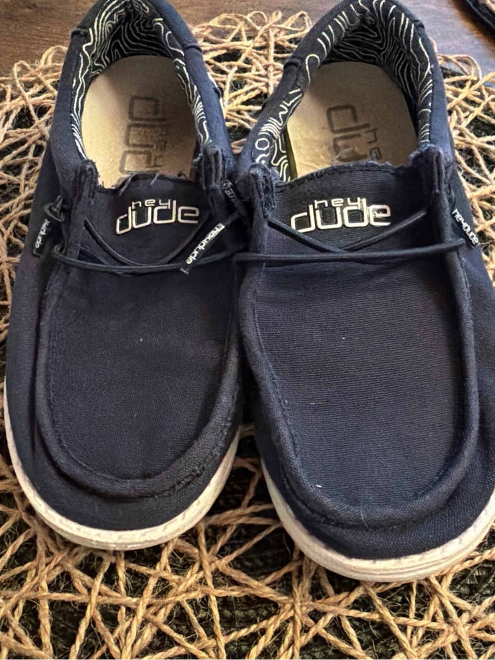Hey Dude Kids Navy Canvas Slip-On Sneakers with Patterned Lining
